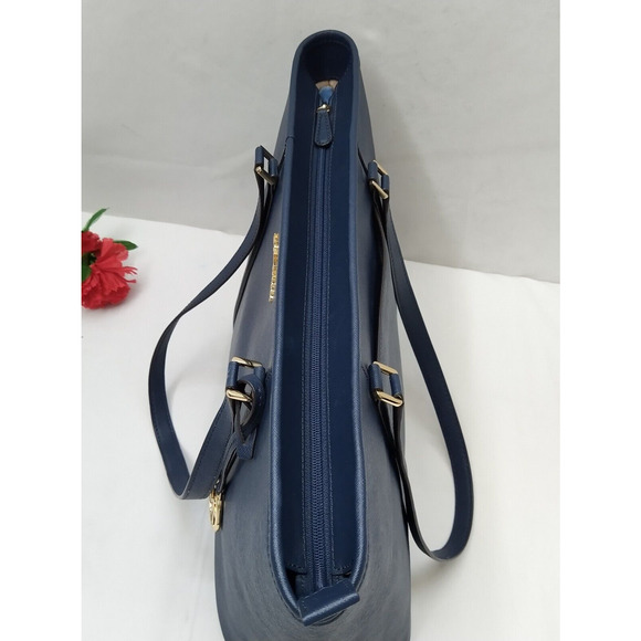 Michael Kors Navy Blue Leather Double Handles Zipper Closure Tote Shoulder Bag - Picture 10 of 16